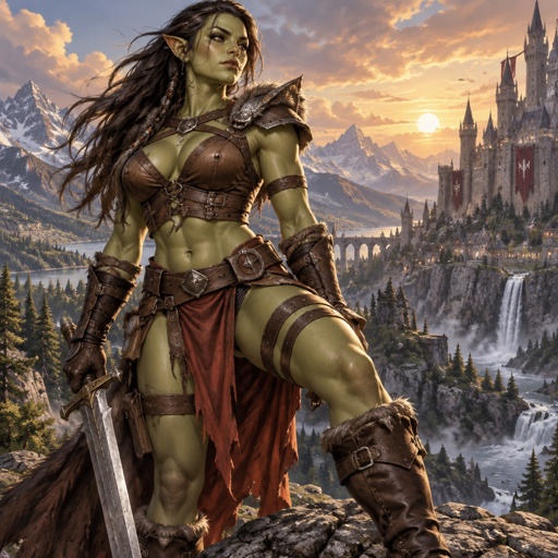 I need an alluring orc in cute fighter gear