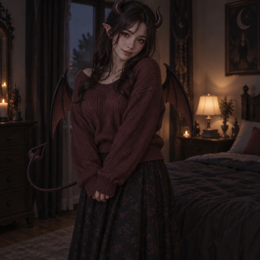Succubus, sweater, modest skirt