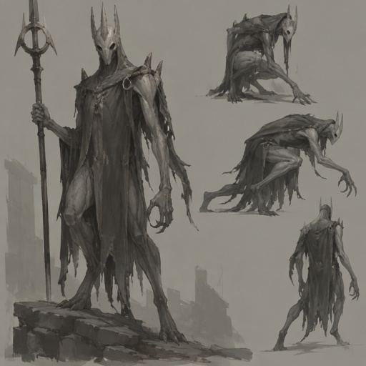 position swapping grey scary guardian humanoid creature