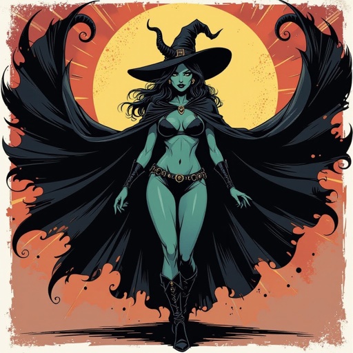 sexy shadow demon witch gypsy slate grey skin large black billowing cloak that emits darkness and shadow. Two piece. Witches Hat. Demon horns