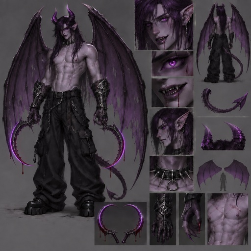 a drawing of a demon with purple eyes