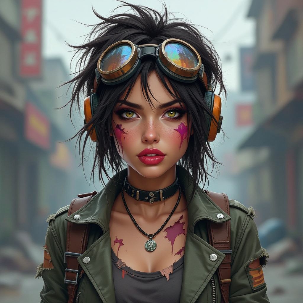 Create a character lady who has attitude but is funny looking and loves lipgloss
