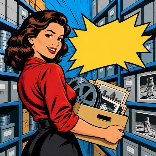 a woman holding a box with a film in it