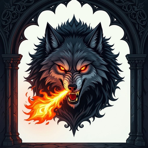 Fire breathing grey wolf