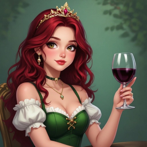 A rebellious but kind teen Princess with dark red hair