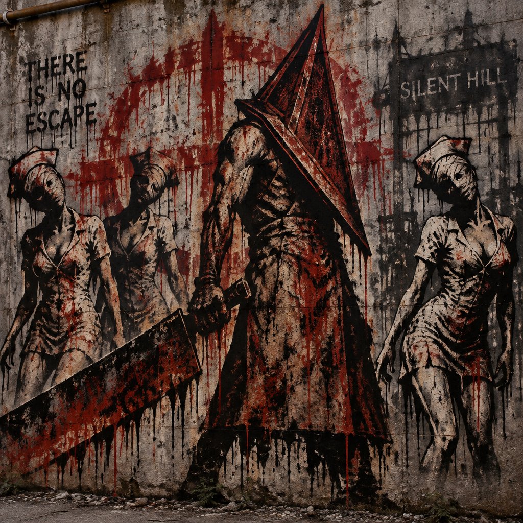 Silent Hill with pyramid head and the nurses