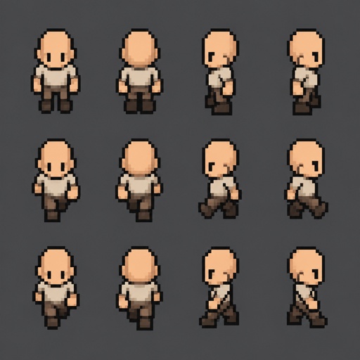 Character sprite base for a game, no hair, taller, top down style