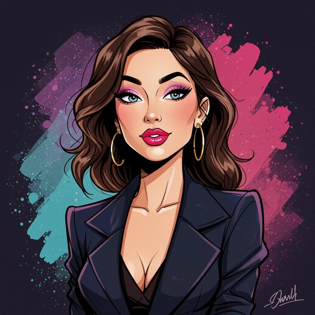 Create a character lady who has attitude but is funny looking  but about fashion and loves lipgloss 