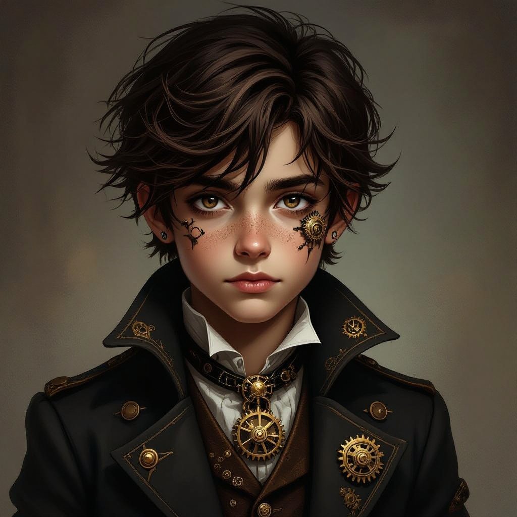 Dark Mysterious teen boy with dark brown hair brown eyes and with a dark past