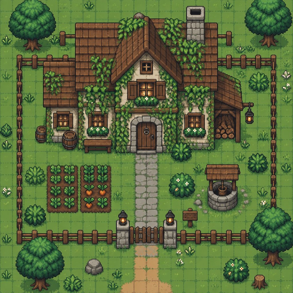Cozy house vines for a modern fantasy game, top down style