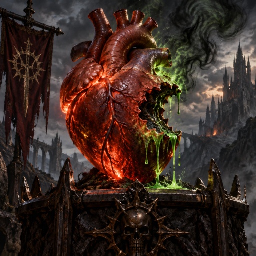 Human heart with bite out smoking and poison dripping 