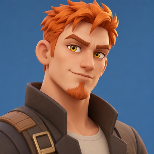 Male, orange short hair, chin goatee, yellow eyes, 