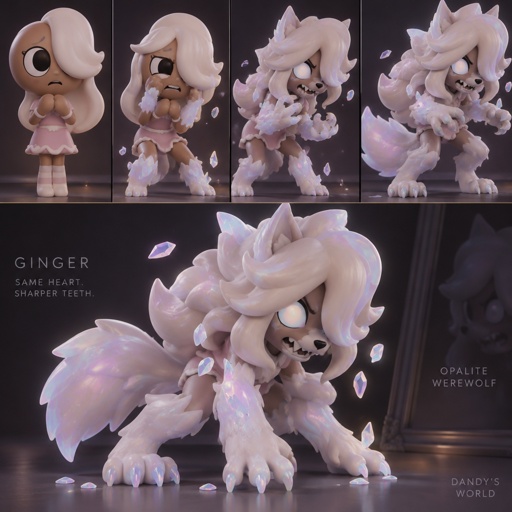 Ginger from Dandy’s world turning into a Opalite Werewolf 