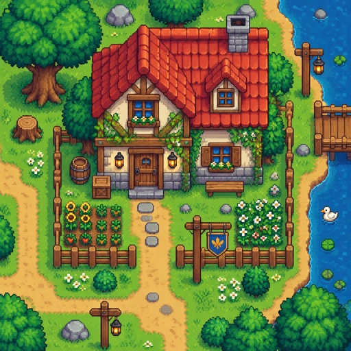 Cozy colorful house vines for a modern fantasy game, exterior, top down style