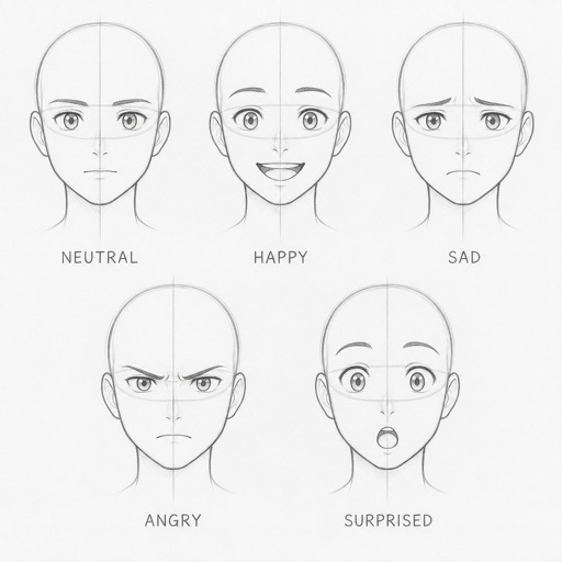 Different face expressions drawing base