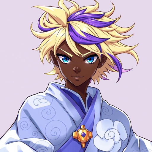 A black teenage boy who is Prince of air with blonde hair and a purple strand