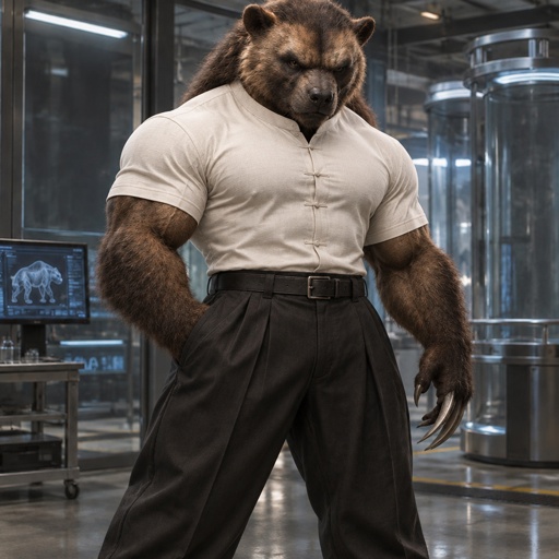 a man dressed as a bear standing in a room