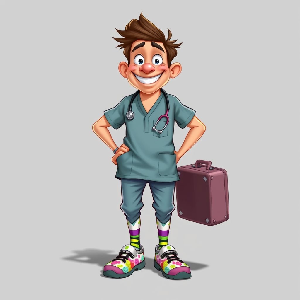 create a doctor. Who is funny human looking from head to toe. And he always immediately results to surgery for anything even small things. So please be sure to show his whole outfit head to toe.