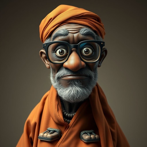 Create a funny looking African sensei. Show the whole character from head, body , legs , feet and make him serious. 
