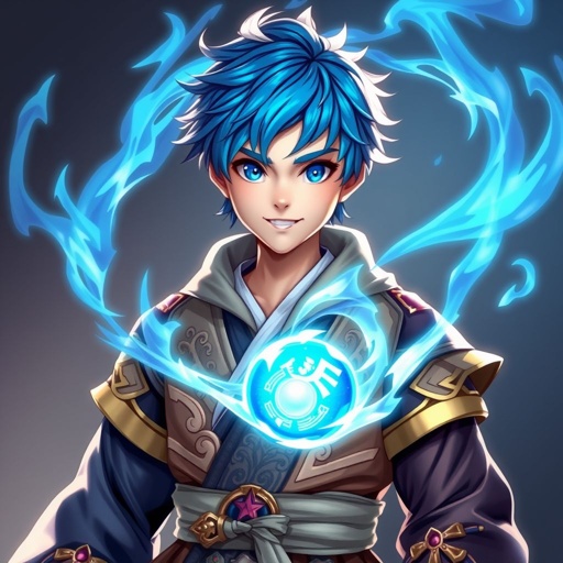 Ragazzo giovane di 14 anni. Occhi azzurri, capelli Blue, bello e affascinante. E un guerriero di arti marziali e conosce la magia della creazione o detta anche magia del null