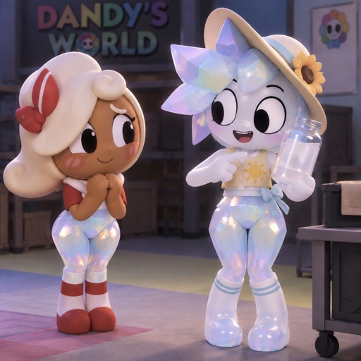 a couple of cartoon characters standing next to each other