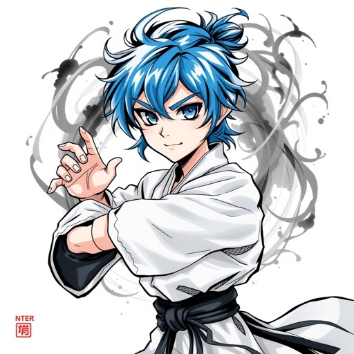 Ragazzo giovane di 14 anni. Occhi azzurri, capelli Blue, bello e affascinante. E un guerriero di arti marziali e conosce la magia della creazione o detta anche magia del null 