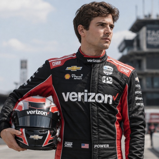 A man in a black and red racing uniform