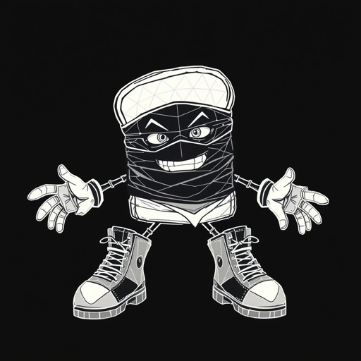 Create a funny looking clumsy sandwhich thief with funny shoes on. Make him have on the bandit black thing around his eyes 