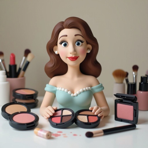 Create a weird looking character showing there whole body head to toe, a lady who loves beauty products  