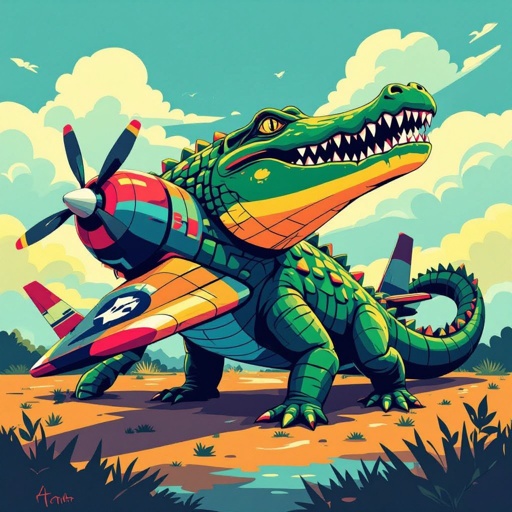 crocodile with plane as its body