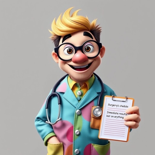 create a doctor, named doctor p Pom. Who is funny looking from head to toe. And he always says immediately results to surgery for anything even small things. So please be sure to show his whole outfit head to toe.