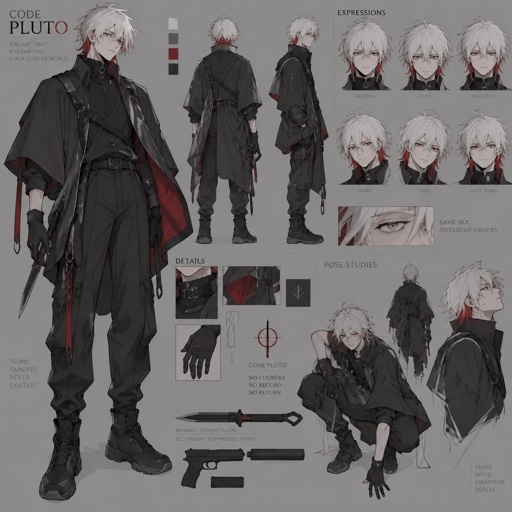 assassin name code pluto, copy cat, copy and paste ability, white hair red on the inside, male