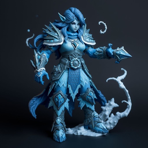 Create a battle woman hero called Alvara the Frostheart. Show full body head to toe including shoes 
