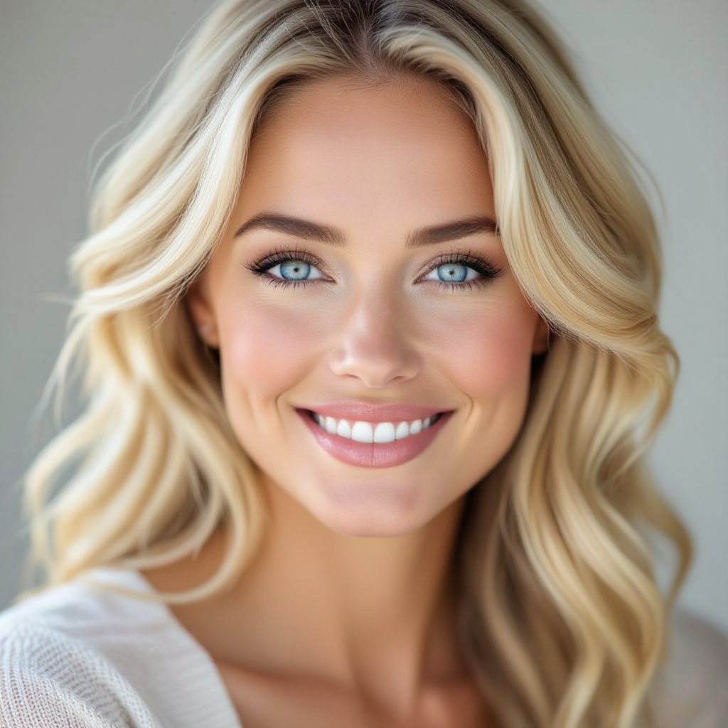 Blonde mom with blue eyes
