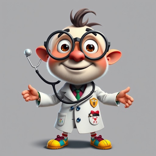 create a funny looking doctor, named doctor p Pom. Who is funny looking from head to toe. And he always says immediately results to surgery for anything even small things. So please be sure to show his whole outfit head to toe.