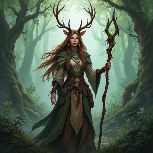 A female Firbolg (deer-folk) Druid