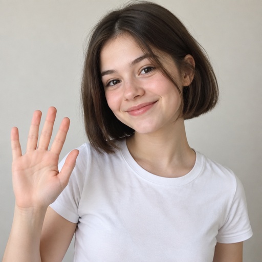 Female Short Bob Hair Teen Girl Hand 