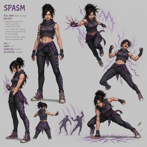 Female superhero with spasm abilities, design,homemade costume multiple of the same character
