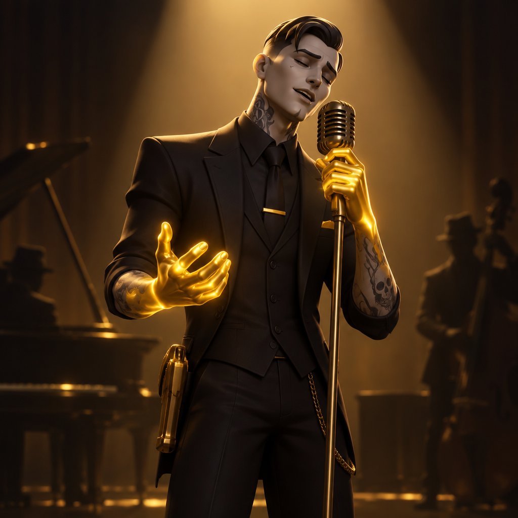 Midas from Fortnite,singing the song sway