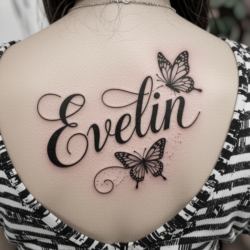 The name Evelin with Butterflies tattoo 