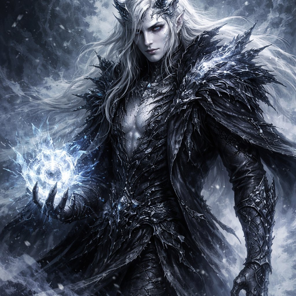 CHARACTER ART BRIEF – DAGGERHEART TTRPG Character Name Hyōrimir Frostscale Title: The White Storm ⸻ CORE CONCEPT A dragon-blooded sorcerer whose power manifests as ice, frost, and living storms. He is not loud or flamboyant — his presence is cold, restrained, and dangerous, like the calm at the center of a blizzard. Think: “A living winter storm held barely in check.” ⸻ SPECIES / ANCESTRY Draconic-Blooded Humanoid (Dragonborn-adjacent, not fully draconic) • Humanoid proportions • Subtle draconic features rather than a full dragon head • Skin partially overlaid with frost-like scales ⸻ PHYSICAL APPEARANCE Build • Tall, lean, and powerful • Athletic but not bulky • Posture is controlled and deliberate Skin & Scales • Pale, cold-toned skin (icy gray or blue-white) • Translucent, ice-like scales along: • shoulders • collarbone • forearms • cheekbones or temples • Scales resemble cracked ice or frost crystals, not reptilian armor Face • Sharp, angular features • Calm, distant expression • Emotion is restrained — intensity comes from the eyes Eyes • Pale icy blue or silver • Slight inner glow, like light refracting through ice • When magic is active, frost radiates subtly from the eyes ⸻ HORNS & DRACONIC FEATURES • Two swept-back horns, smooth and slightly ridged • Color: frosted bone, pale gray, or ice-blue • Horns resemble frozen wind-sculpted shapes rather than spikes • Optional: faint frost collecting along the horn edges ⸻ HAIR (optional, artist’s choice) • White, silver, or very pale blue • Medium length, windswept or loosely tied • Hair may appear lightly dusted with frost (If bald, ensure the horns and facial structure carry the silhouette.) ⸻ CLOTHING & GEAR Style • Practical fantasy attire with a mage/sorcerer silhouette • No heavy armor • Layers suitable for cold environments Clothing Details • Long coat, cloak, or mantle with torn or frost-bitten edges • Fabric colors: • white • slate gray • pale blue • muted silver • Subtle arcane patterns, etched like frost veins Accessories • No staff required (magic is innate) • Optional: • arcane focus crystal encased in ice • frost-marked gloves • belt charms shaped like shards or scales ⸻ MAGIC VISUAL EFFECTS Magic should feel natural and elemental, not spell-circle based. • Cold mist around hands and breath • Snowflakes drifting upward instead of falling • Ice forming mid-air in sharp, fractured patterns • Wind bending fabric and hair subtly Magic should look quiet but overwhelming, like pressure building. ⸻ COLOR PALETTE • Whites and off-whites • Ice blue • Silver • Cold gray • Very restrained use of darker tones for contrast Avoid warm colors entirely. ⸻ POSE & MOOD Preferred Pose • One hand partially raised, fingers relaxed but dangerous • The other hand lowered, frost spreading from it • Body angled slightly, not square to the viewer • Calm, controlled stance — not aggressive Mood • Silent menace • Emotional restraint • A sense that losing control would be catastrophic ⸻ THEMATIC NOTES (IMPORTANT) This character is: • Not flashy • Not heroic in a traditional way • Not cruel He is a person constantly choosing restraint over devastation. ⸻ ONE-SENTENCE SUMMARY FOR THE ARTIST A dragon-blooded sorcerer whose body and soul manifest winter itself — calm, restrained, and terrifyingly powerful, like the still center of a blizzard.