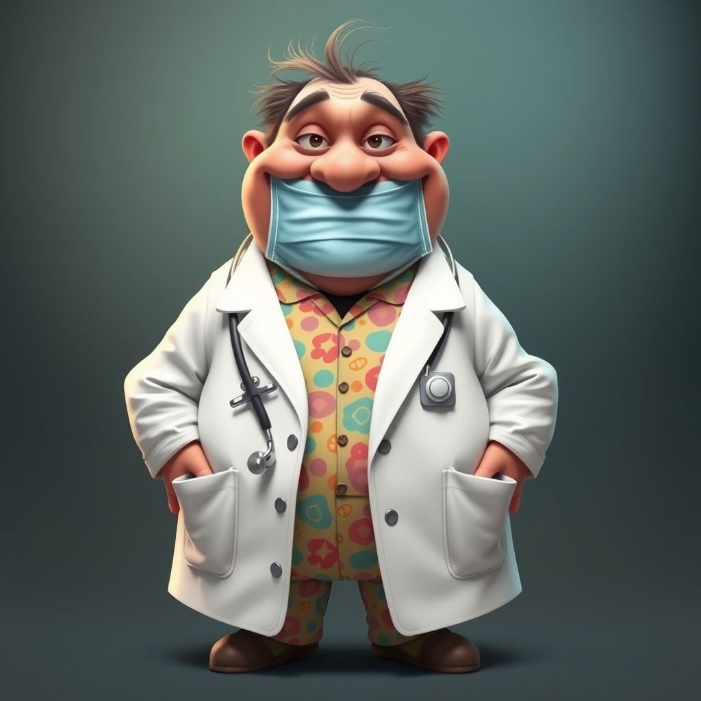 .. create a fat doctor. Who is funny human looking from head to toe. And he always immediately results to surgery for anything even small things. So please be sure to show his whole outfit head to toe. Make him have 1 tooth. Make it more adult humor instead of cartoon humor.