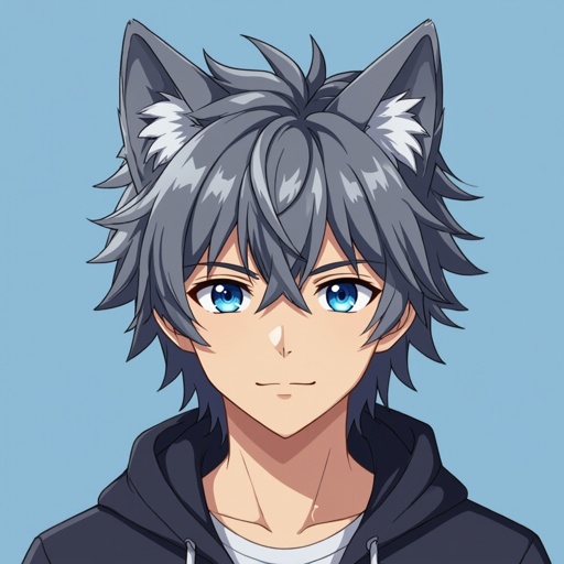 Create an anime guy with wolf ears