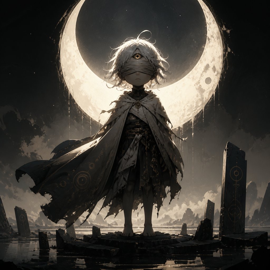 one eyed moon child with blindfold