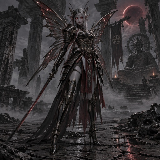 A gorgeous alien butterfly woman in a futuristic space samurai armor. Show whole body. 