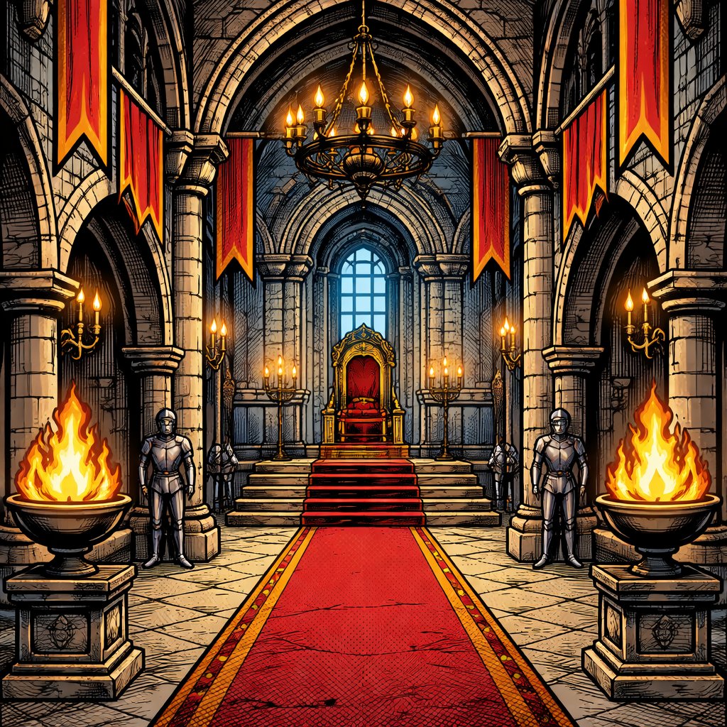 Mediaeval castle interior refined style No people. No speech bubbles