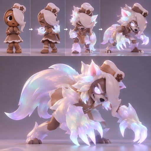 Ginger from dandy’s world turning into a opalite werewolf 