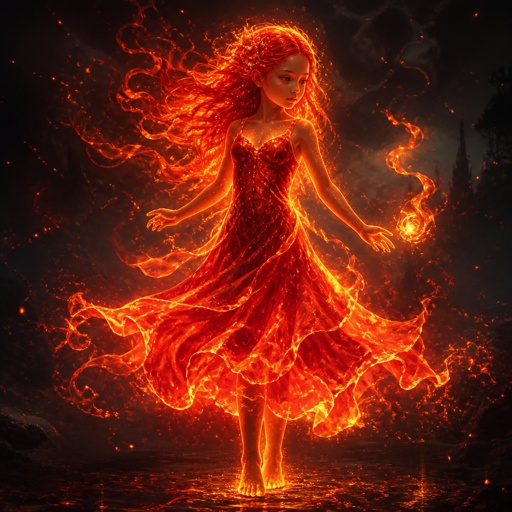 Feuer Mädchen mit roten Haaren und Kleid 