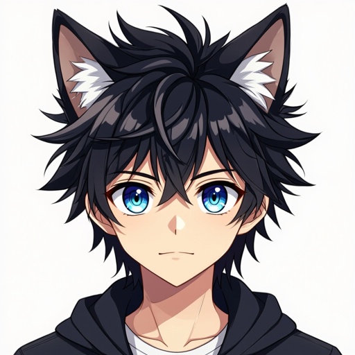 Create an anime guy with wolf ears
