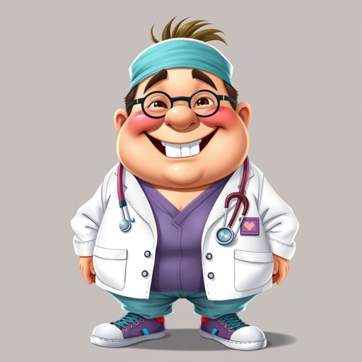 create a fat doctor. Who is funny human looking from head to toe. And he always immediately results to surgery for anything even small things. So please be sure to show his whole outfit head to toe. Make him have butt tooth 